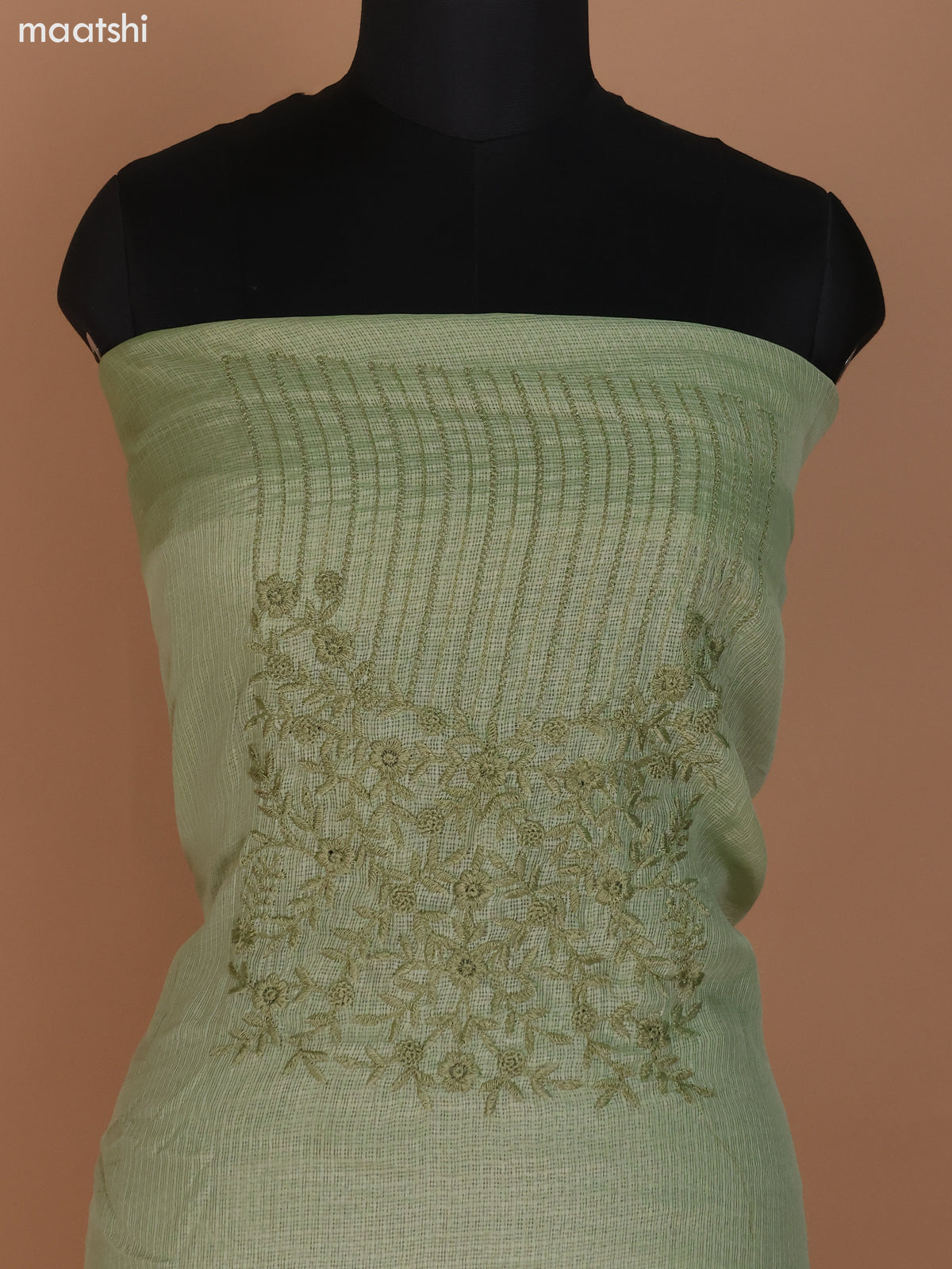 Pastel Green Kota Dress Material With Embroidery Work and Bottom & Dupatta