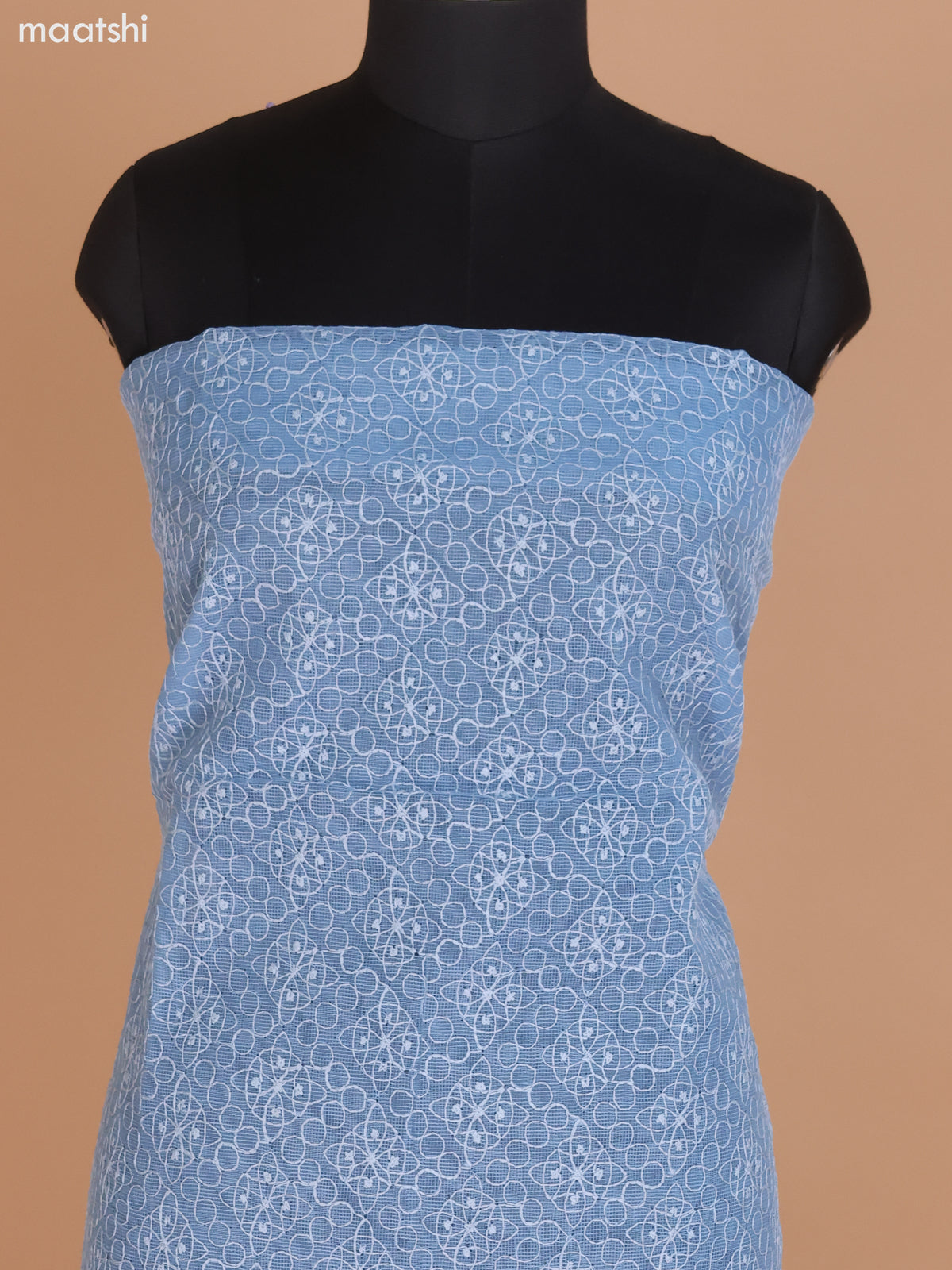 Pastel Blue Kota Dress Material With Embroidery Work and Bottom & Dupatta