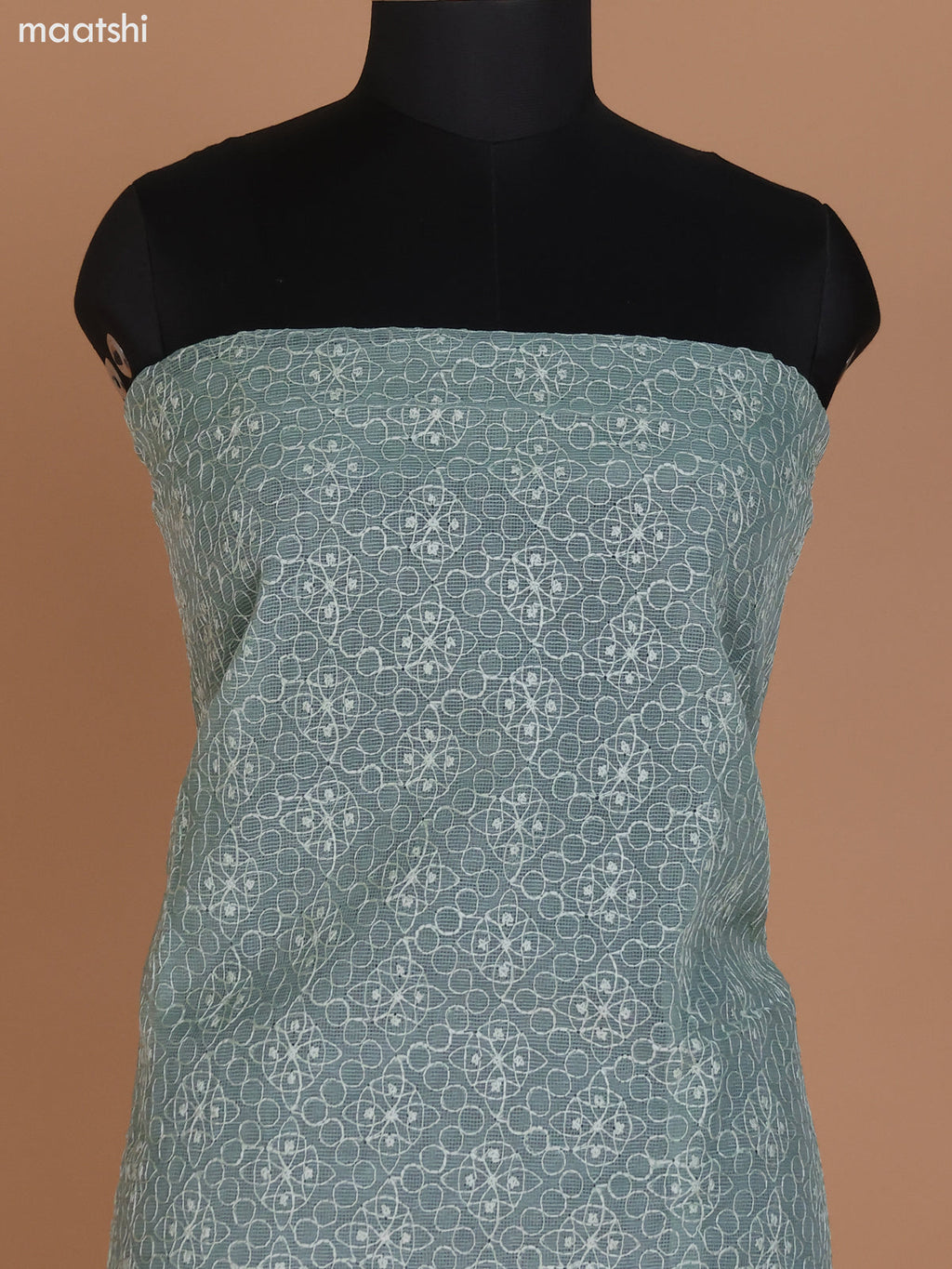 Pastel Green Kota Dress Material With Embroidery Work and Bottom & Dupatta