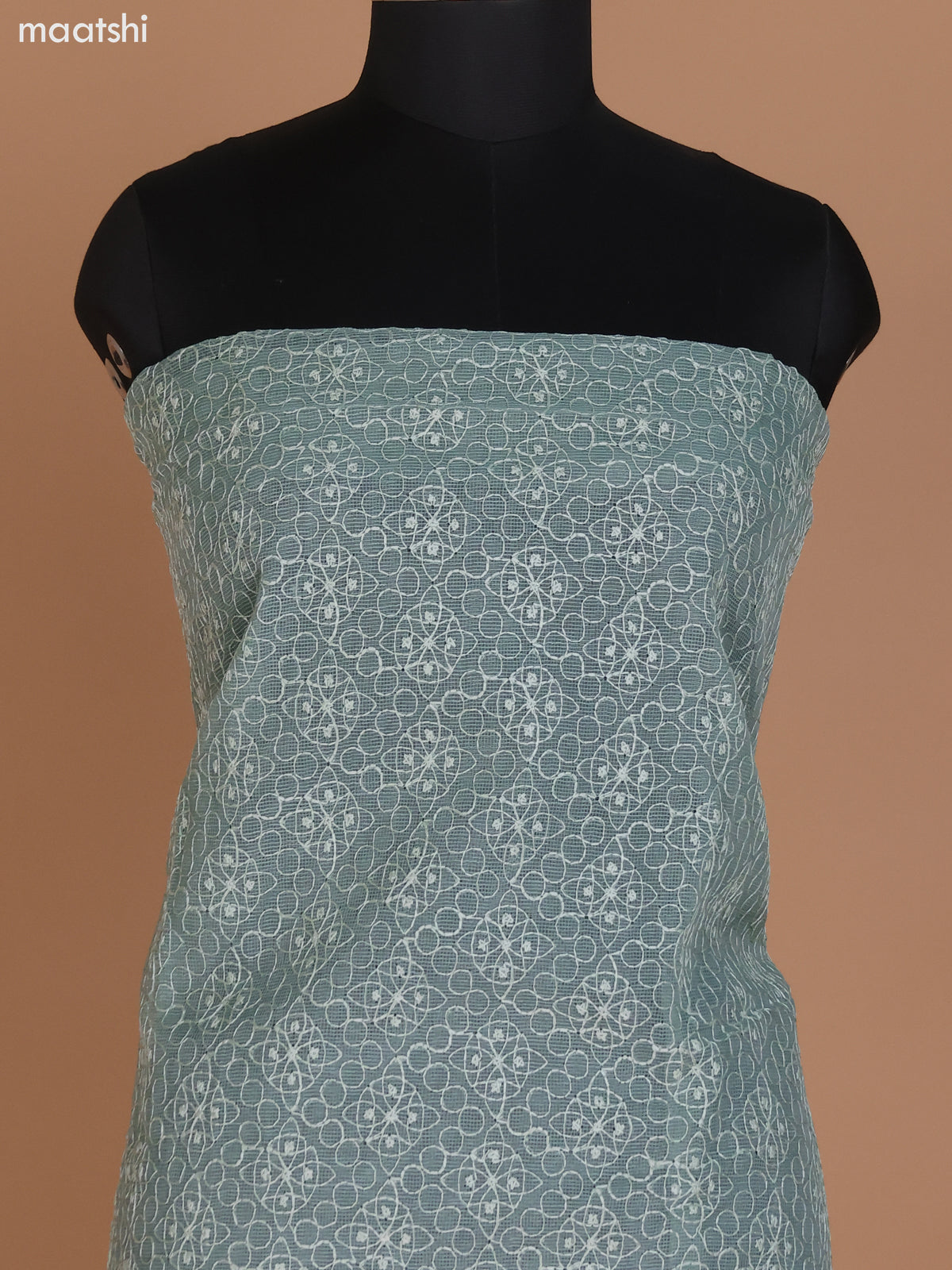 Pastel Green Kota Dress Material With Embroidery Work and Bottom & Dupatta