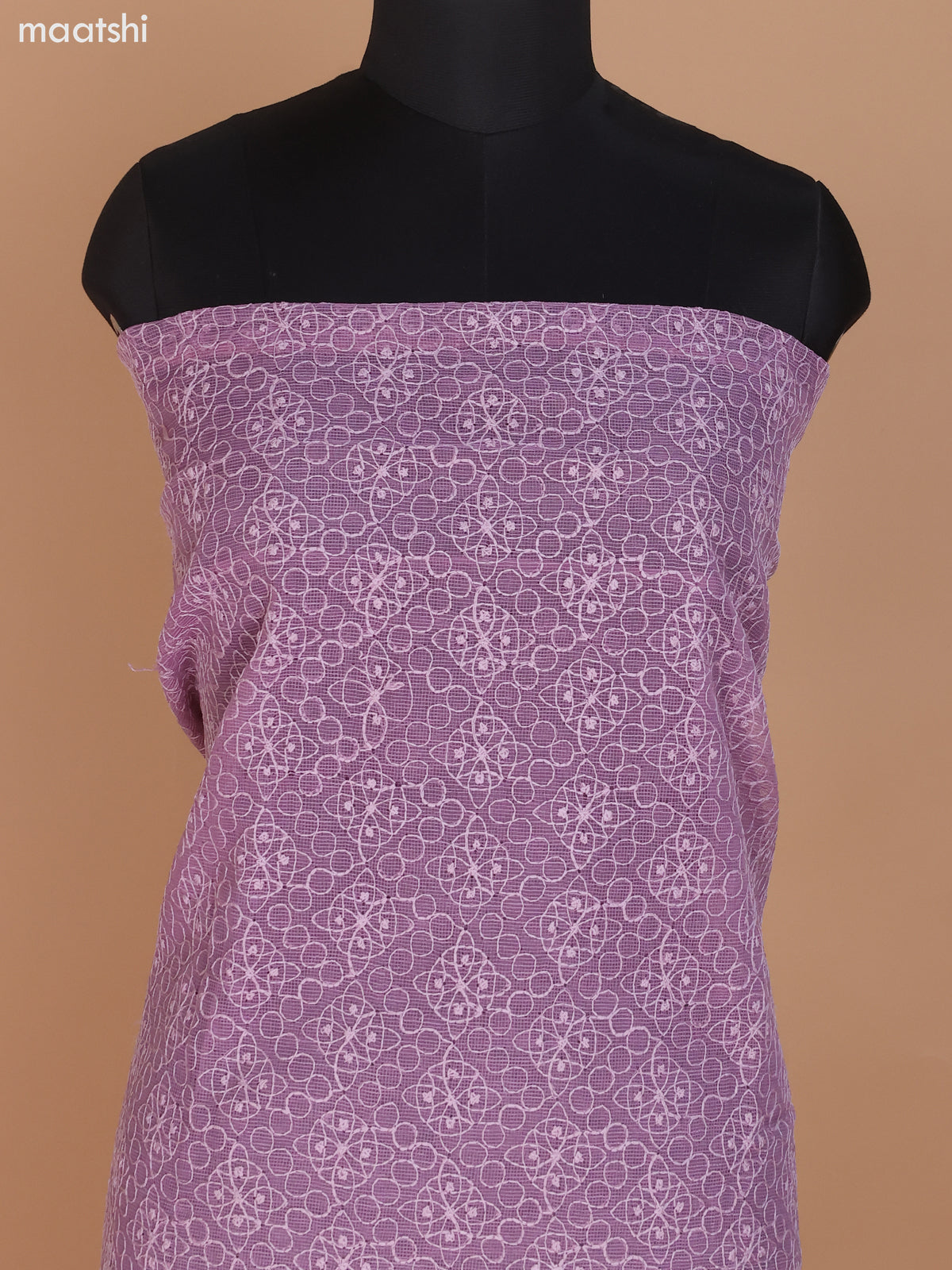 Mauve Pink Kota Dress Material With Embroidery Work and Bottom & Dupatta