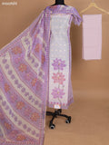 Cream and Lavender Kota Dress Material With Floral Prints & Zari Buttas and Bottom & Dupatta