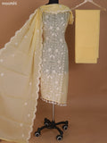 Pale Yellow Kota Dress Material With Floral Embroidery Work and Bottom & Dupatta