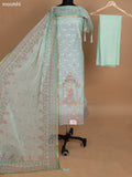 Pista Green Shade Kota Dress Material With Prints French Knot & Zari Buttas and Bottom & Dupatta