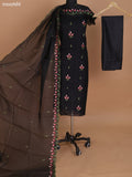 Black Kota Dress Material With Floral Embroidery Work and Bottom & Dupatta