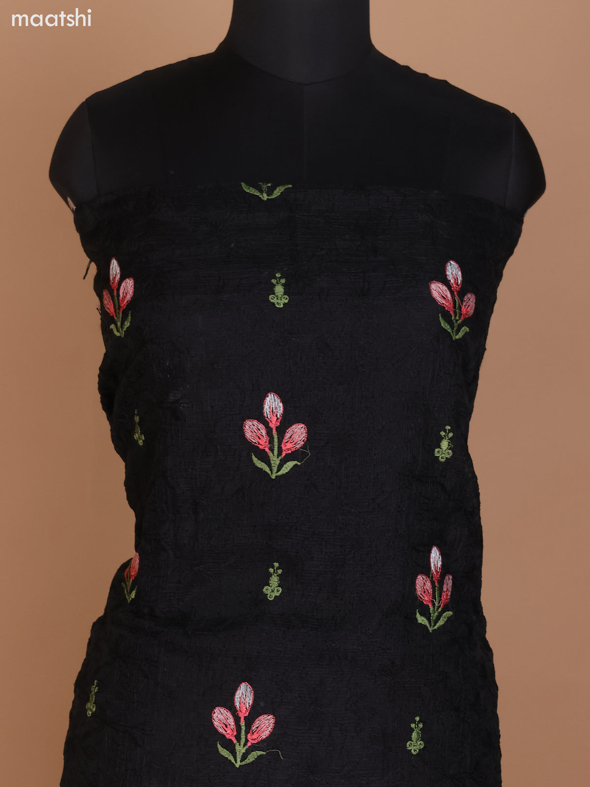 Black Kota Dress Material With Floral Embroidery Work and Bottom & Dupatta