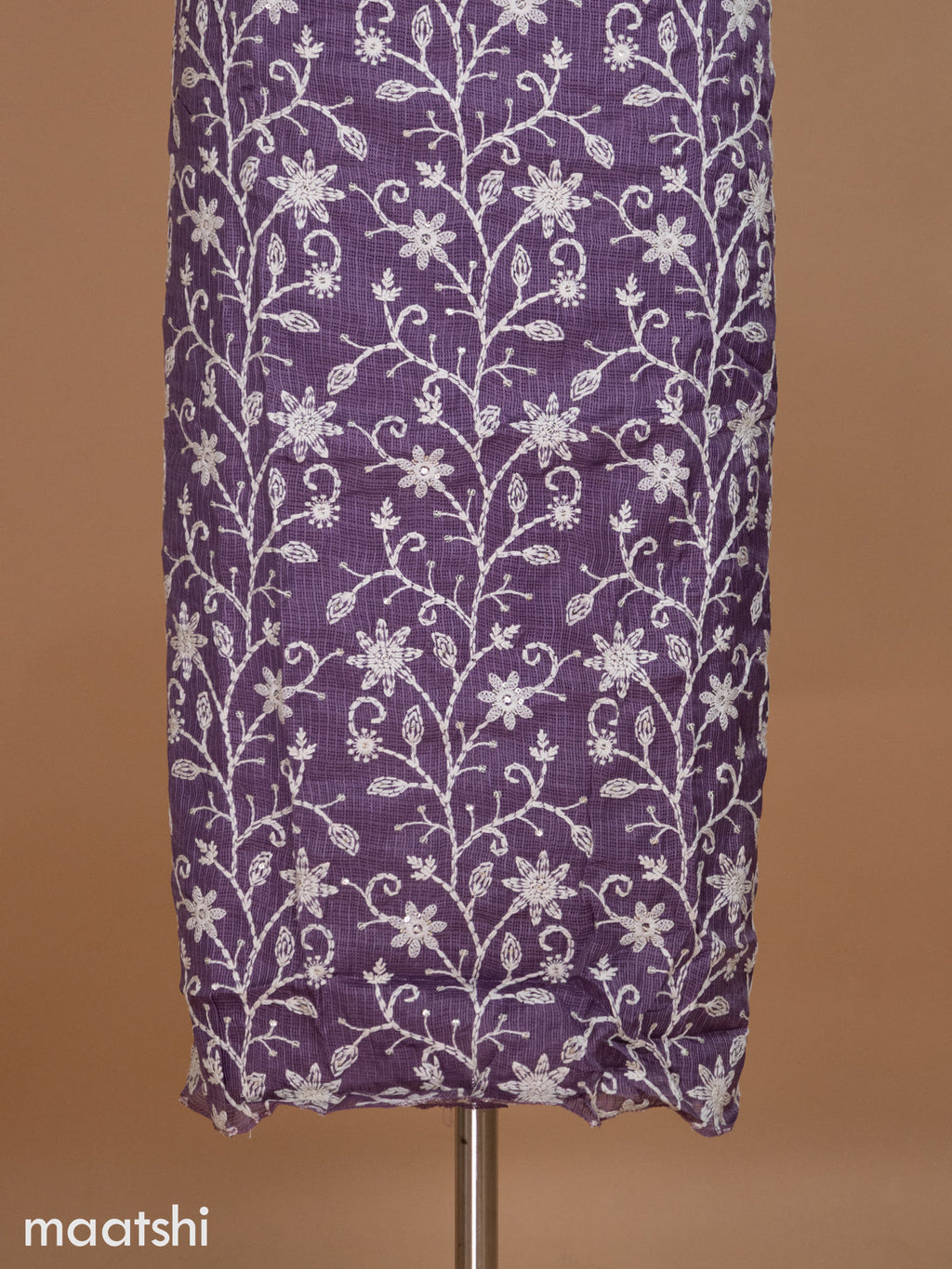 Purple Shade Kota Dress Material With Floral Embroidery & Sequin Work and Bottom & Dupatta