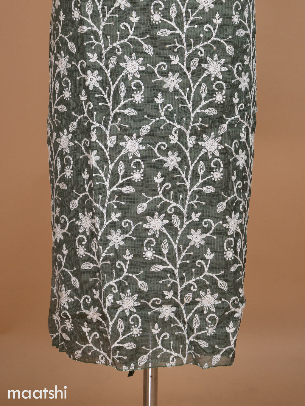 Sarp Green Kota Dress Material With Floral Embroidery & Sequin Work and Bottom & Dupatta