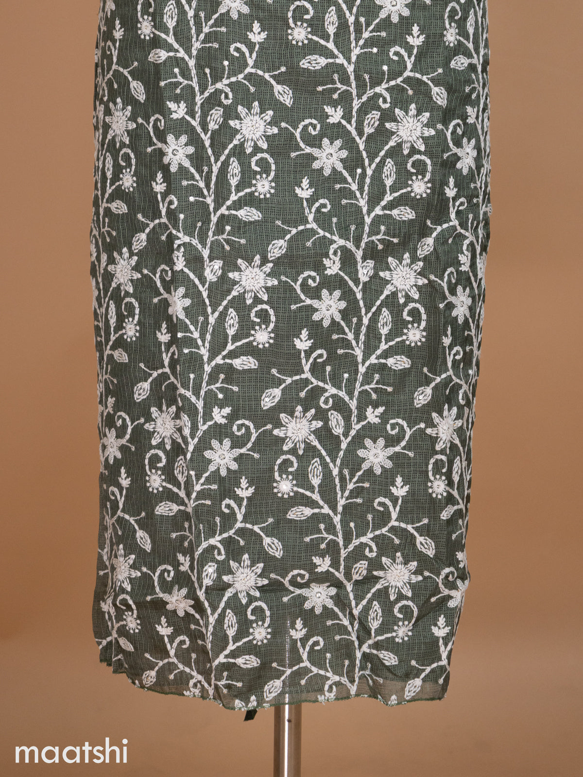 Sarp Green Kota Dress Material With Floral Embroidery & Sequin Work and Bottom & Dupatta