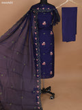 Navy Blue Kota Dress Material With Floral Embroidery Work and Bottom & Dupatta