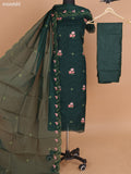 Green Kota Dress Material With Floral Embroidery Work and Bottom & Dupatta