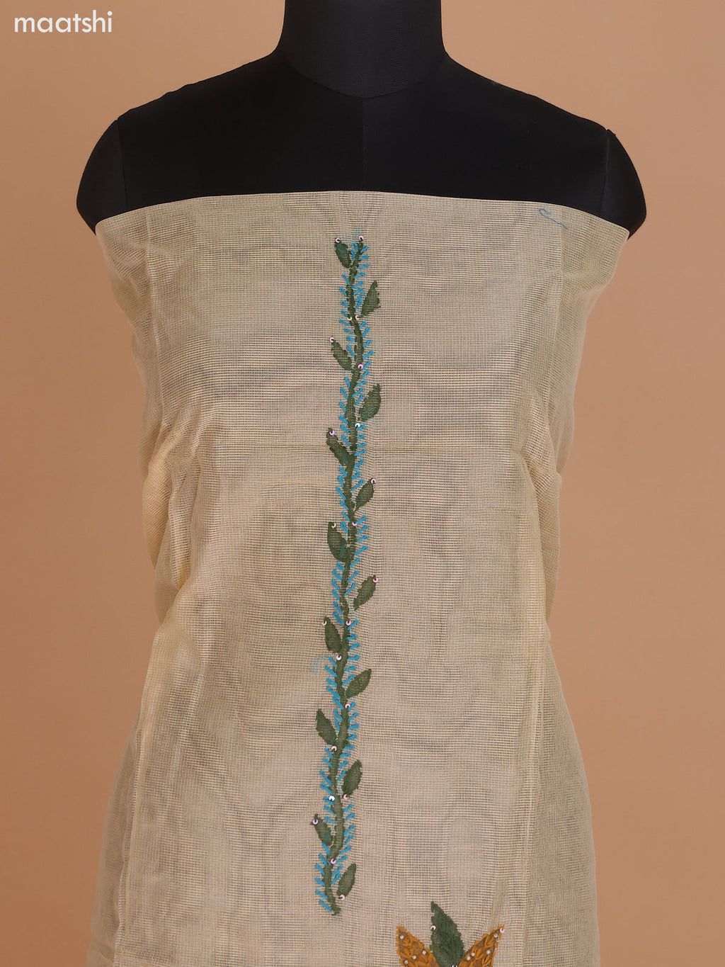 Sandal Kota Dress Material With French Knot & Kantha Stich Work and Bottom & Dupatta