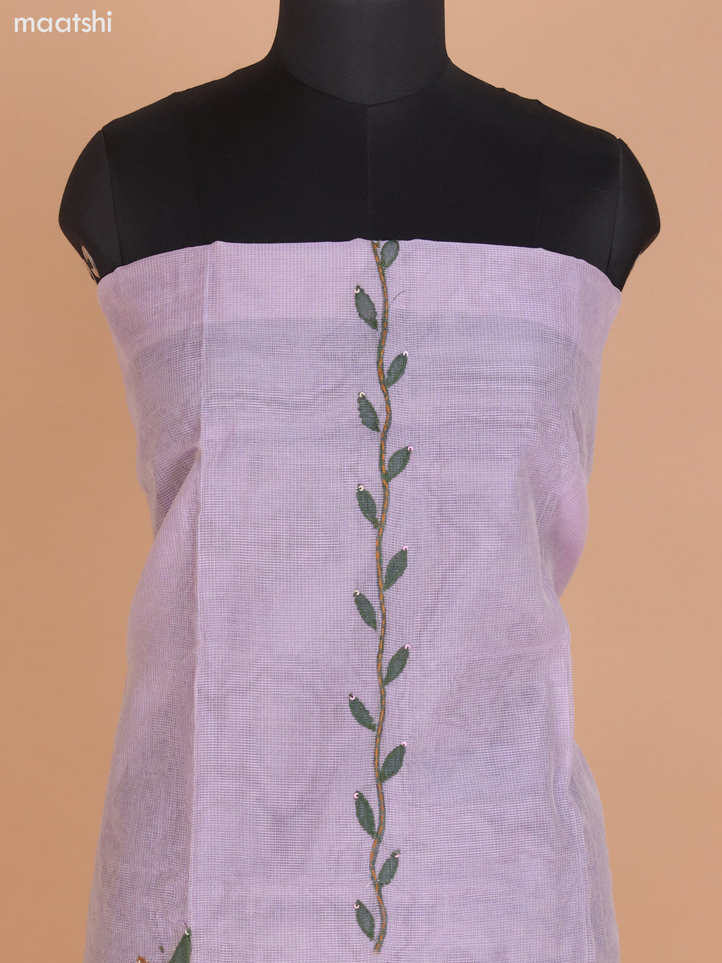 Lavender Kota Dress Material With French Knot & Kantha Stich Work and Bottom & Dupatta
