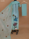 Teal Green Shade Kota Dress Material With Floral Embroidery Work Neck Pattern and Bottom & Dupatta