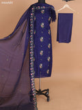 Navy Blue Kota Dress Material With Floral Embroidery Work and Bottom & Dupatta