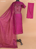 Magenta Pink Kota Dress Material With Floral Embroidery Work Neck Pattern and Bottom & Dupatta