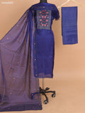 Navy Blue Kota Dress Material With Floral Embroidery Work Neck Pattern and Bottom & Dupatta