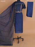 Peacock Blue Kota Dress Material With Floral Embroidery Work Neck Pattern and Bottom & Dupatta