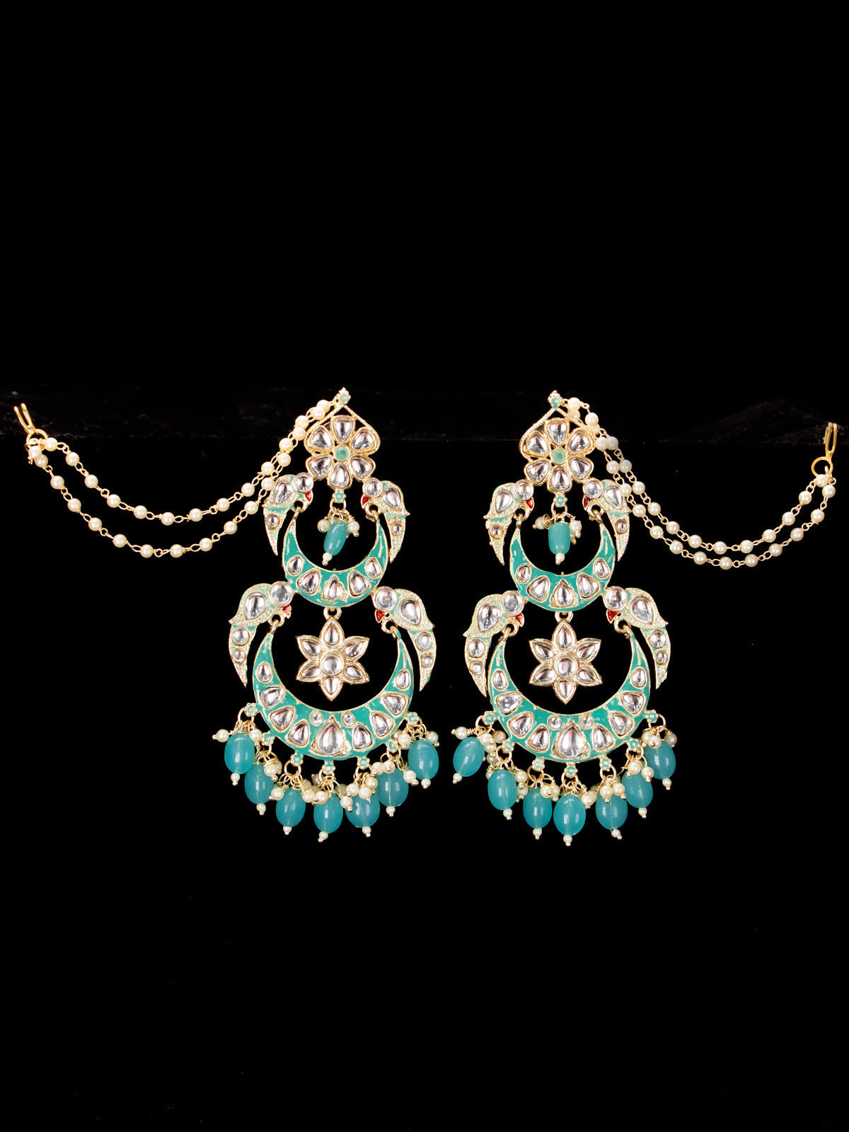 Light weight chandbali light blue minakari earrings with pearl maatal