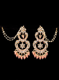 Light weight chandbali peach minakari earrings with pearl maatal