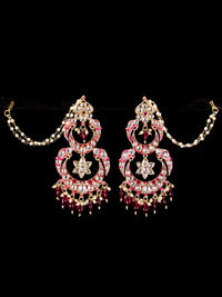 Light weight chandbali pink minakari earrings with pearl maatal