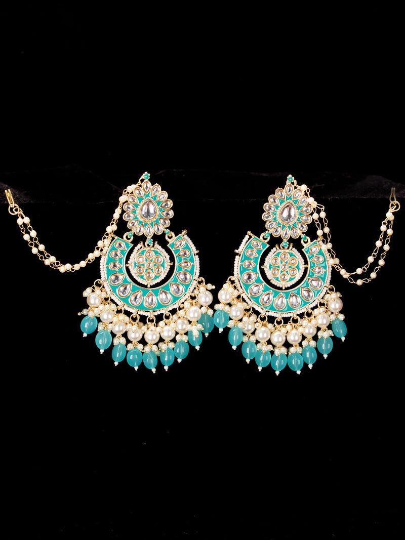 Light weight chandbali light blue minakari earrings with pearl maatal
