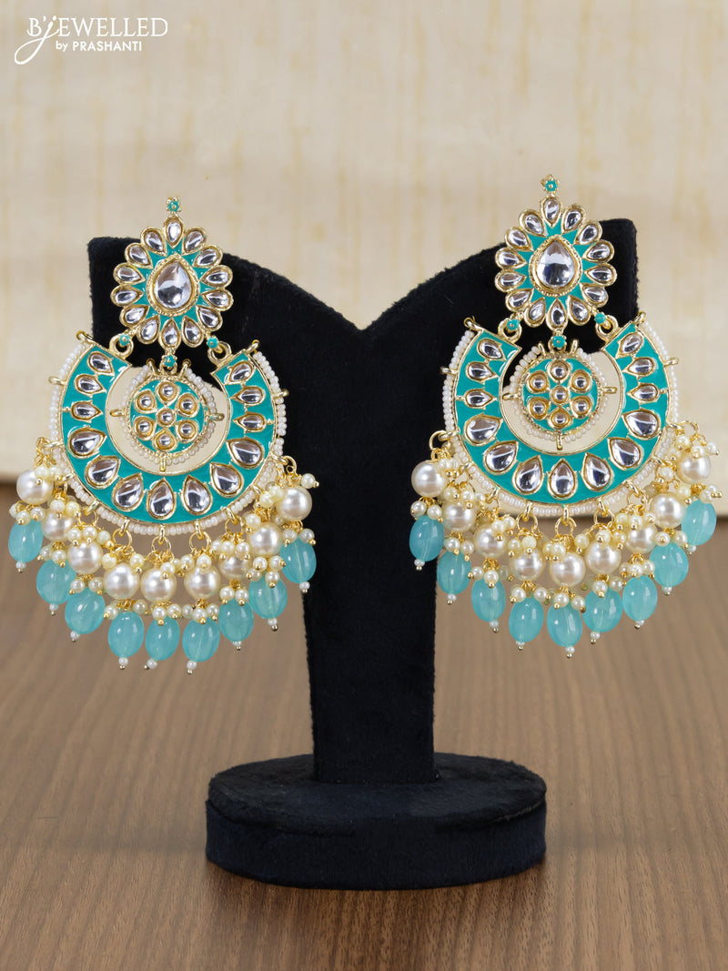 Light weight chandbali light blue minakari earrings with pearl maatal