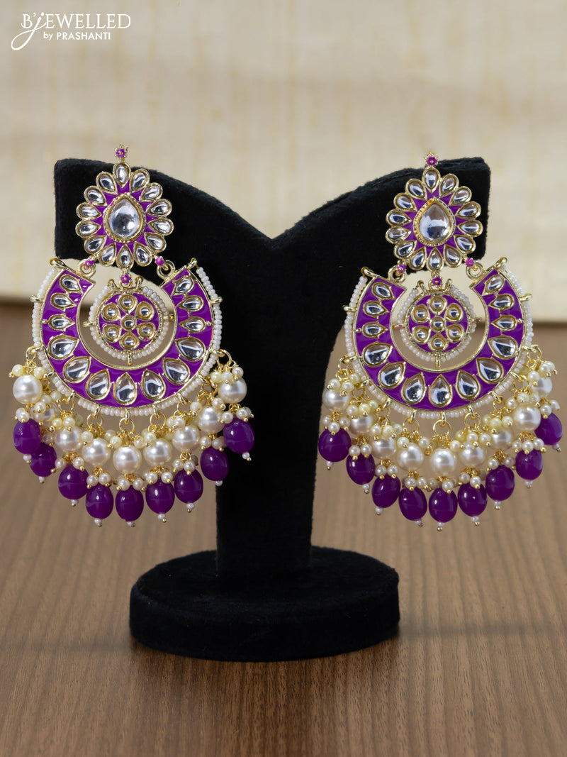 Light weight chandbali purple minakari earrings with pearl maatal – Maatshi