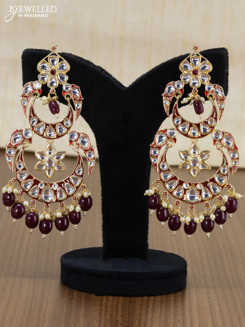 Light weight chandbali maroon minakari earrings with pearl maatal –  Prashanti Sarees