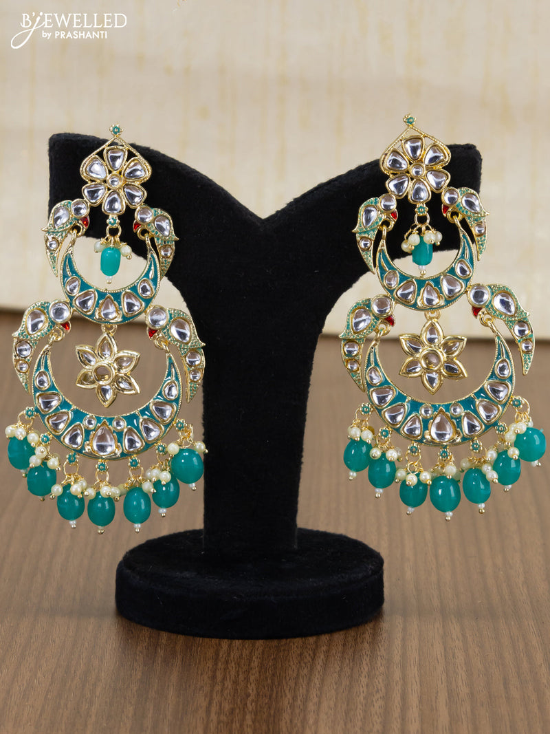 Light weight chandbali teal blue minakari earrings with pearl maatal