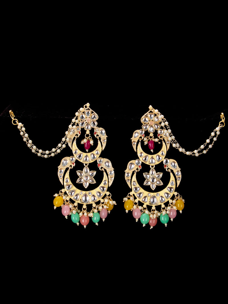 Light weight chandbali earrings with multicolour beads and pearl maatal