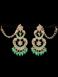 Light weight chandbali teal green minakari earrings with pearl maatal