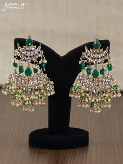 Light weight earrings green and kundan stones with pearl maatal