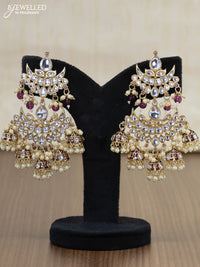 Light weight earrings maroon and kundan stones with pearl maatal