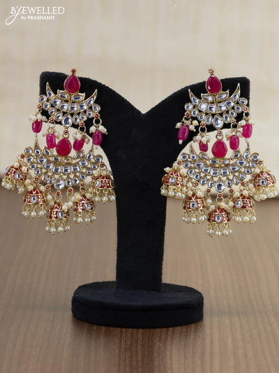 Light weight earrings pink and kundan stones with pearl maatal