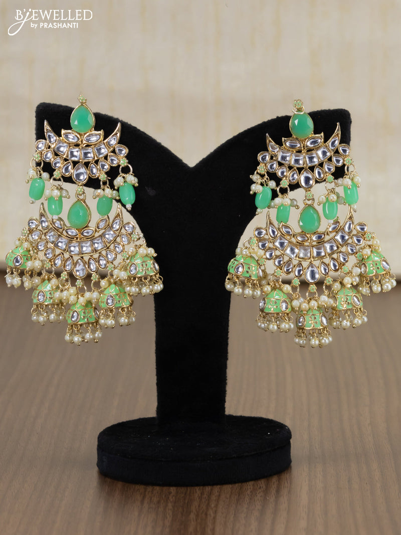 Light weight earrings light green and kundan stones with pearl maatal