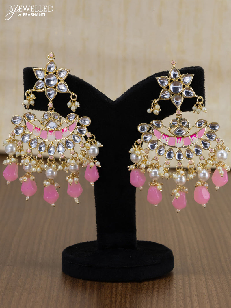 Light weight minakari baby pink earrings with pearl maatal