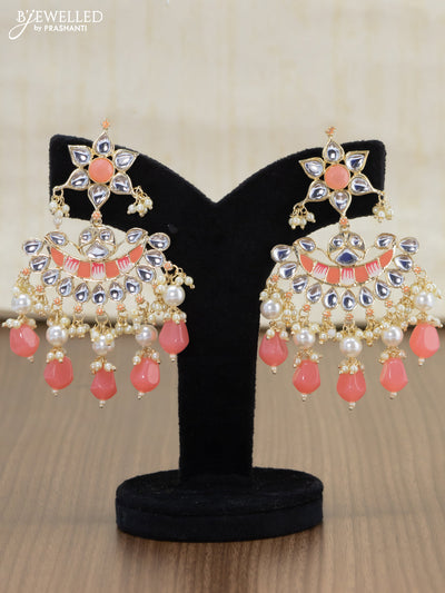 Light weight minakari peach earrings with pearl maatal