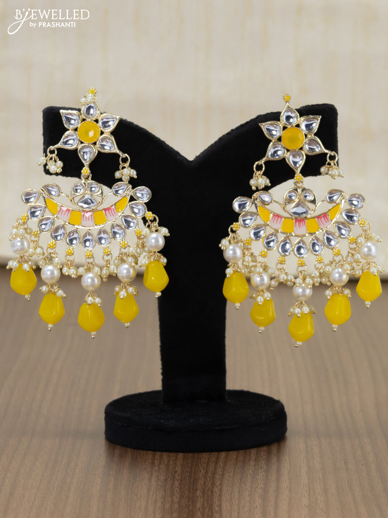 Light weight minakari yellow earrings with pearl maatal