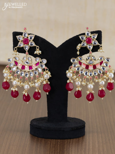 Light weight minakari dark pink earrings with pearl maatal
