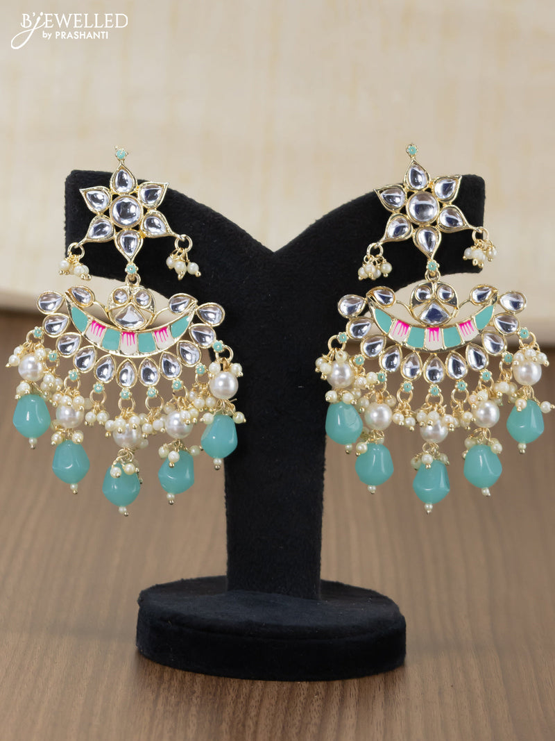 Light weight minakari light blue earrings with pearl maatal