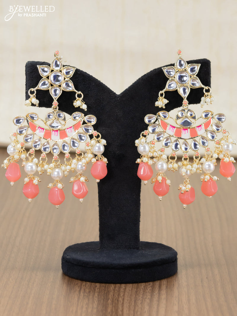 Light weight minakari peach earrings with pearl maatal