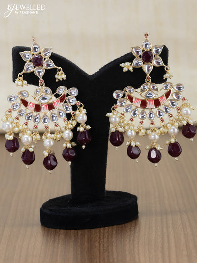 Light weight minakari maroon earrings with pearl maatal