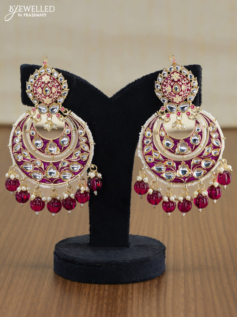 Light weight chandbali maroon minakari earrings with pearl maatal