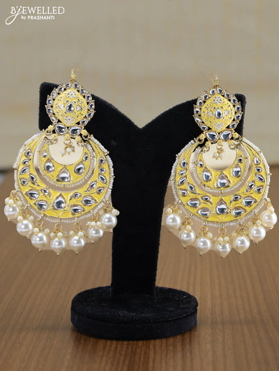 Light weight chandbali cream minakari earrings with pearl maatal