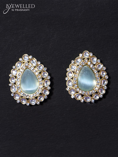 Light weight earrings with cz and mint green stone