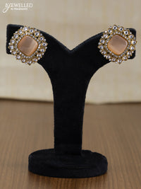 Light weight earrings with cz and peach stone