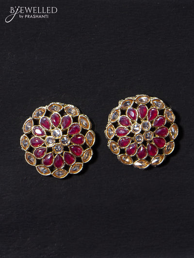 Light weight floral design earrings with cz and maroon stone