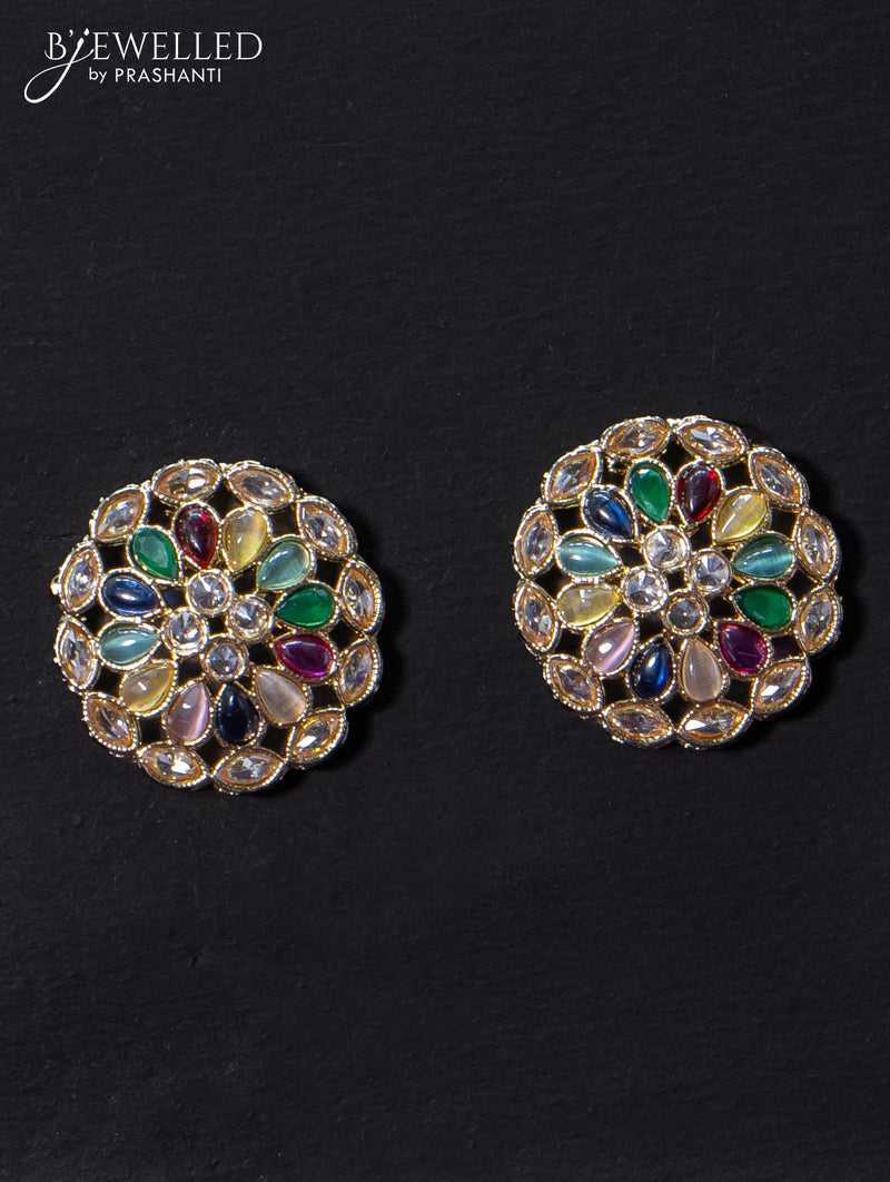 Light weight floral design earrings with cz and multicolour stone