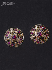Light weight floral design earrings with cz and pink stone